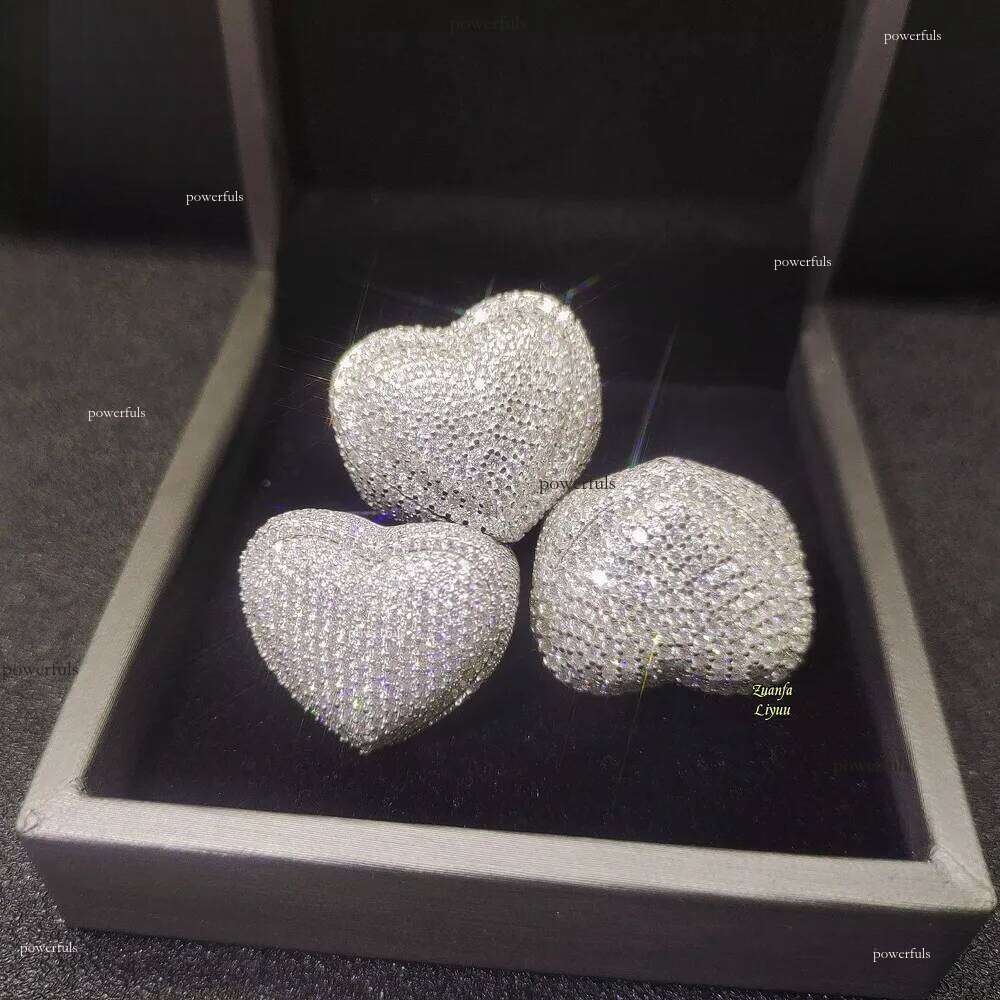 Iced Out Moissanite Engagement Hip Hop Fashion Sier Jewelry Heart Shape Dia Wedding Rings for Men Women