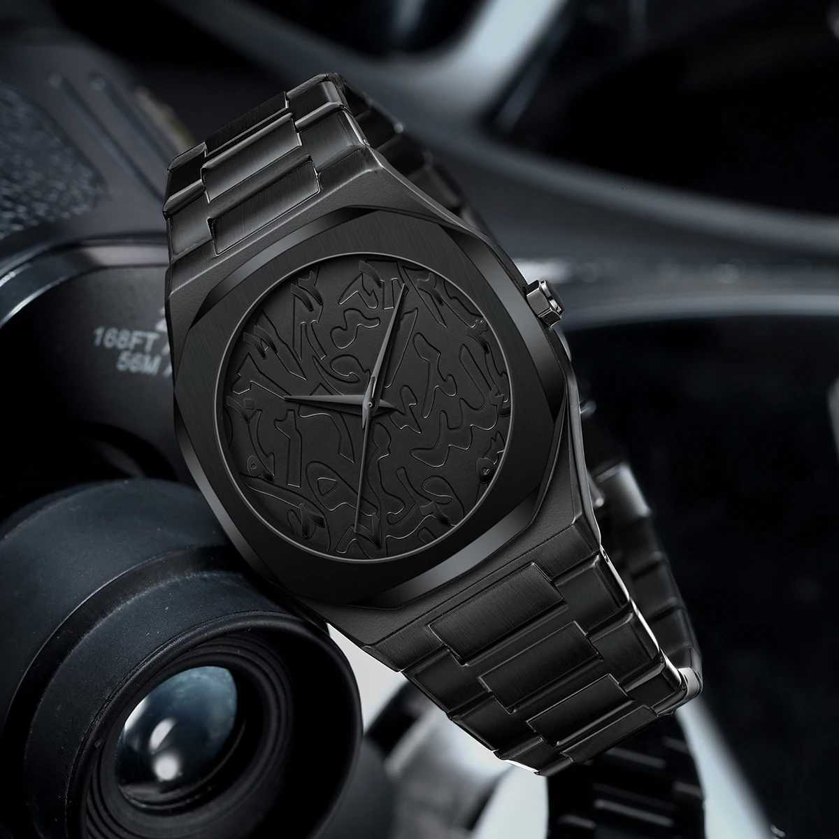 Modern minimalist personality creative all black men Arabic digital sports leisure alloy mens unique design Y250715