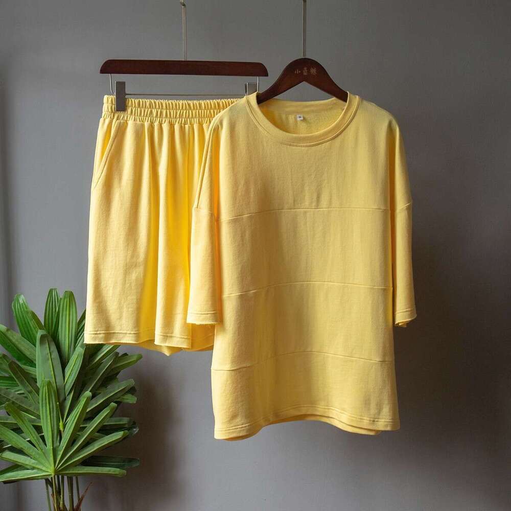 Shorts Summer Loose Casual Patchwork Straight Pants Cotton Short Sleeve T-Shirt Set B5