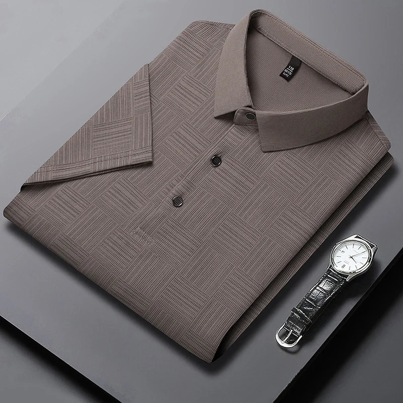 Mens Printed Cotton Business Casual Short sleeved POLO Shirt Fashion Short sleeved Comfortable and Breathable Top 250716