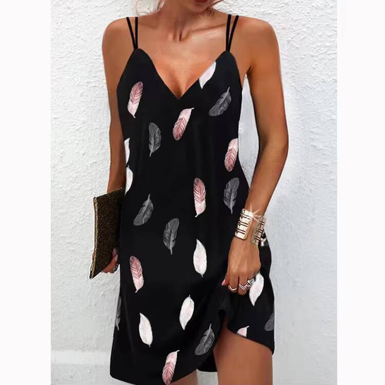 Summer Printed Beach Spaghetti Dress For Womens Fashion Sexy V Neck Plus Size S-5XL Loose Sleeveless Casual Female Vestidos dongdumaoyi
