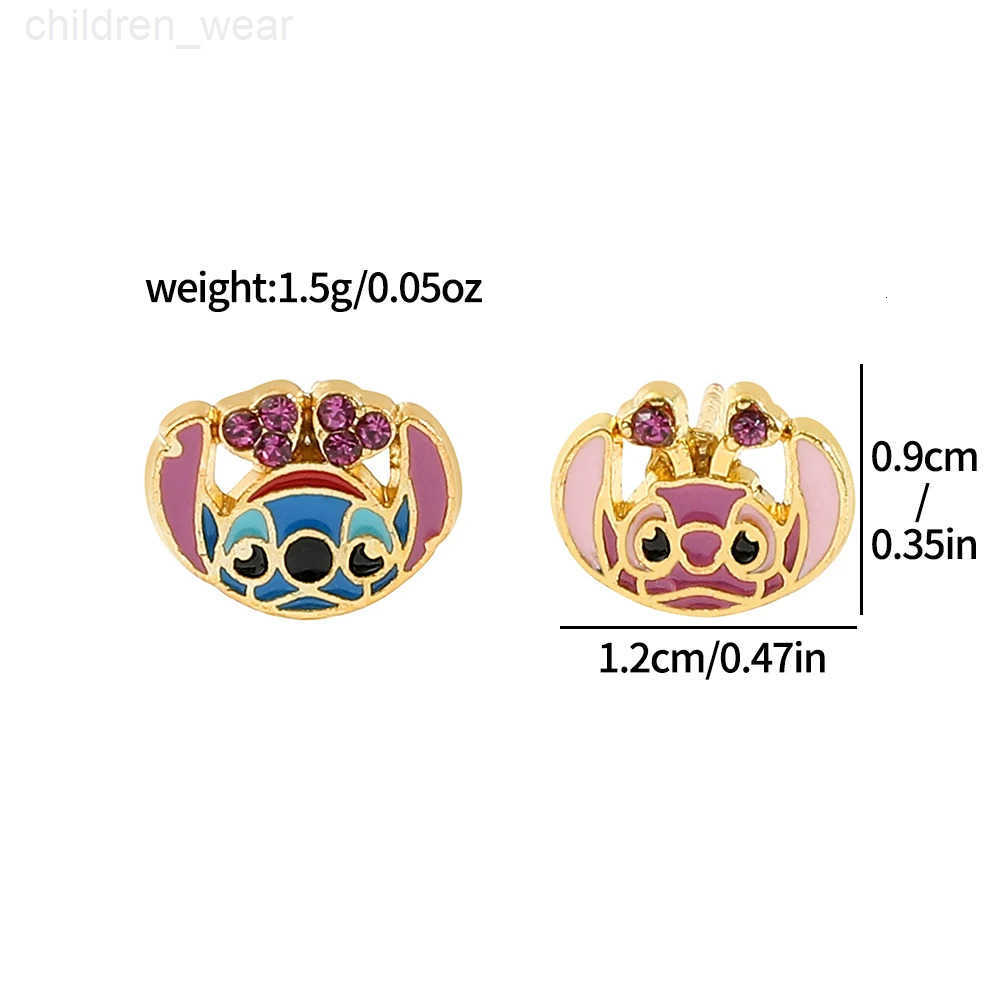 Disney Anime Cartoon Character Stitch Angel Earrings Kawaii Love Rhinestone Earrings Fashionable Luxury Womens Jewelry W20250716