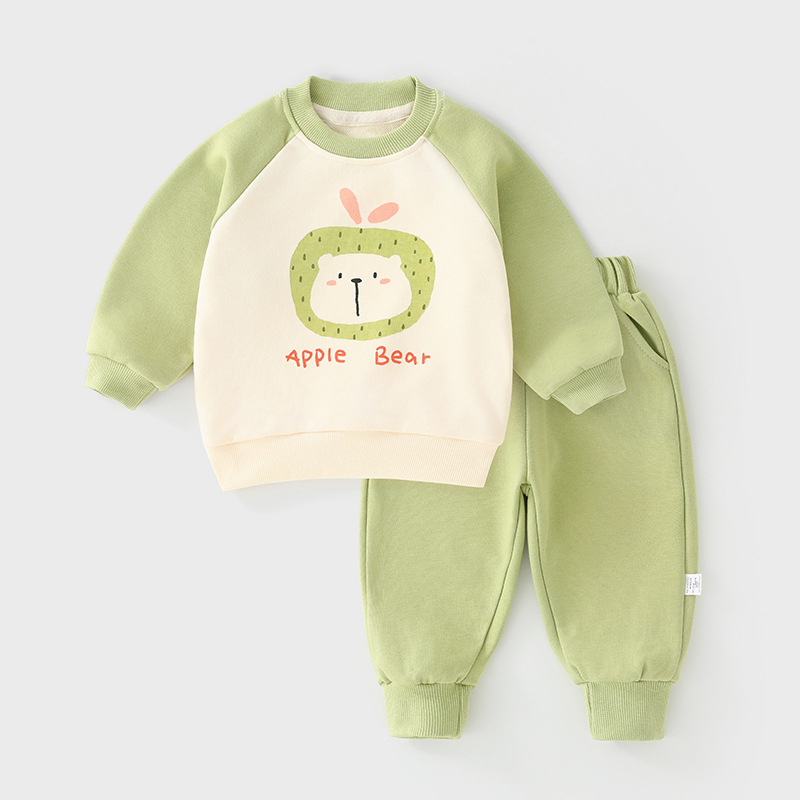 2025 fall new children's sweater set boys cartoon spelling sleeve sweater baby sweater pants two-piece set