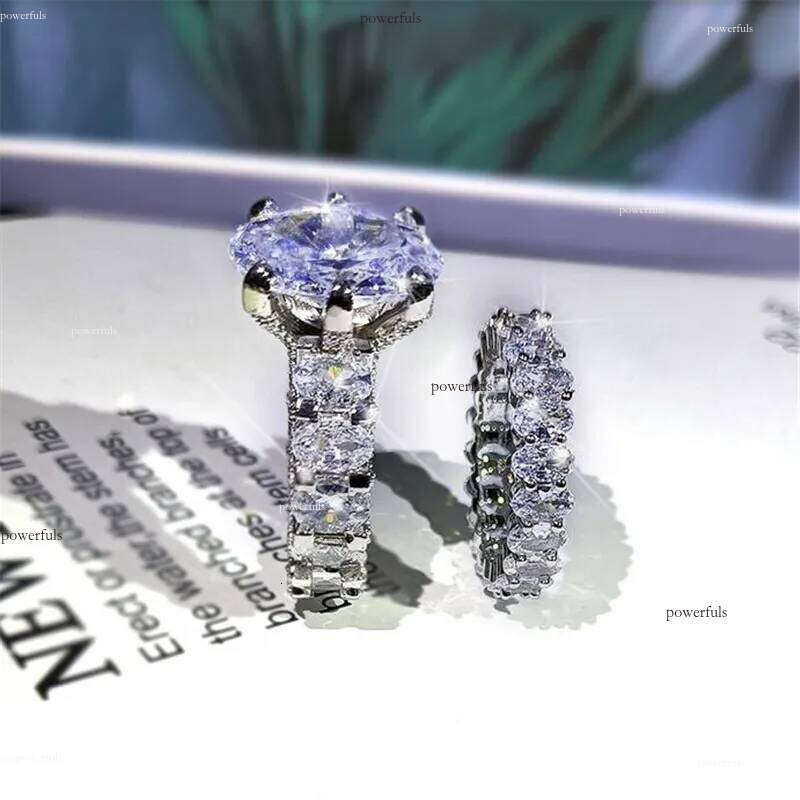 2021 New Sparkling Hot Sale Jewelry Couple Rings Large Oval Cut White Topaz CZ Dia Gemstones Women Wedding Bridal Ring Set Gift