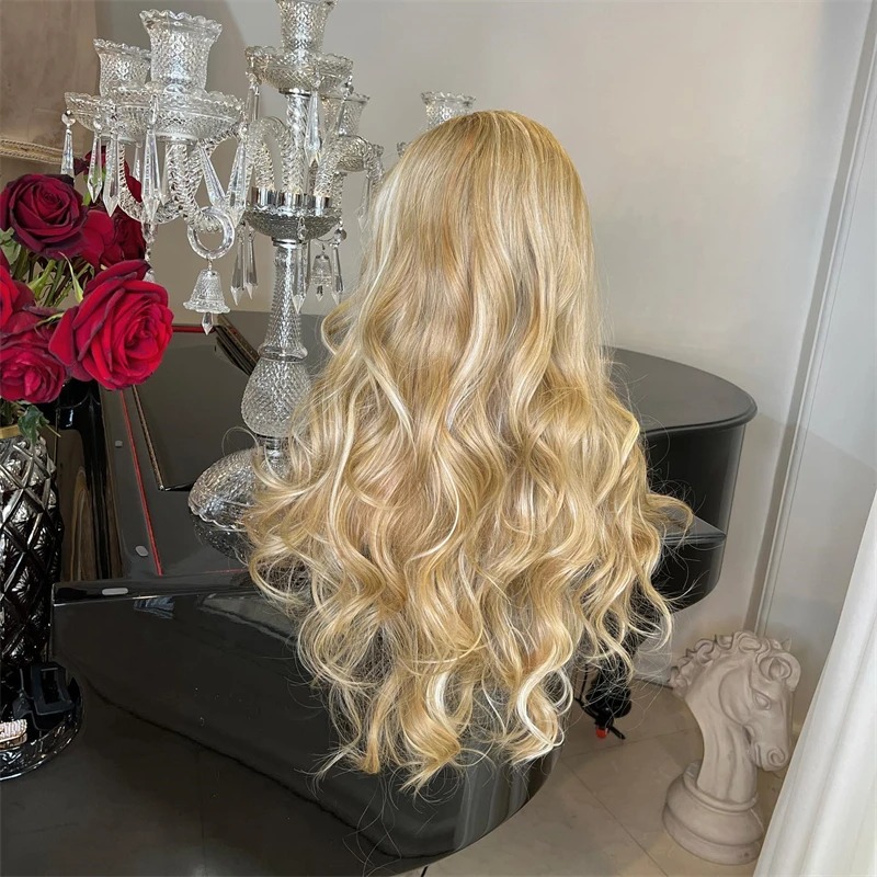 Ombre Blonde Body Wave 13x4 HD Lace Frontal Wigs 30 36 Inch Honey Blonde Colored Lace Closure Front Wig For Black Women Synthetic Lace Front Wig