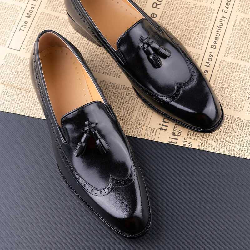 New Style Business Men Loafers Shoes Genuine Cowhide Handmade Sewing Casual Formal Wedding Party Slip-on Pointed Dress Shoes for Men W250716