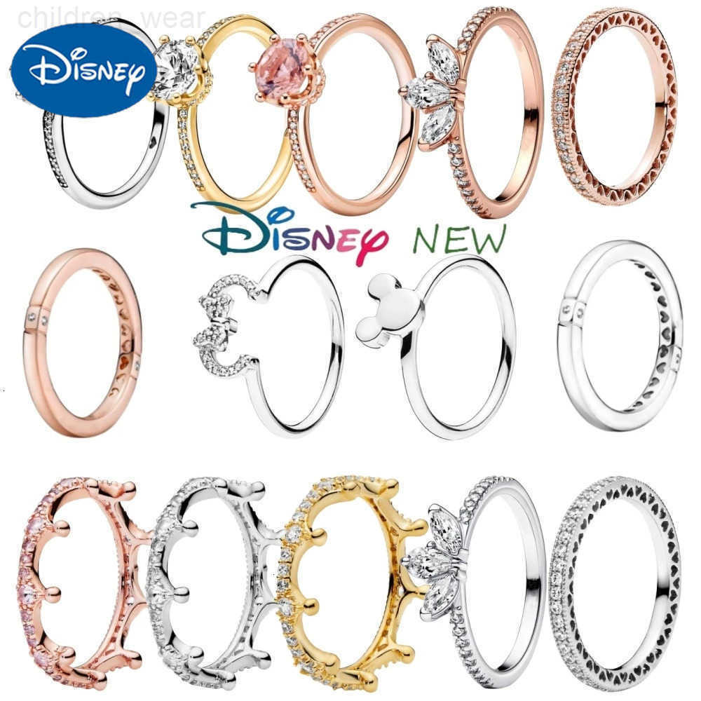 Disney Silver-Plated 925 Rose Gold Tear-Shaped Crown Ring Set Princess Wedding Party Gift for Best Friends W20250716