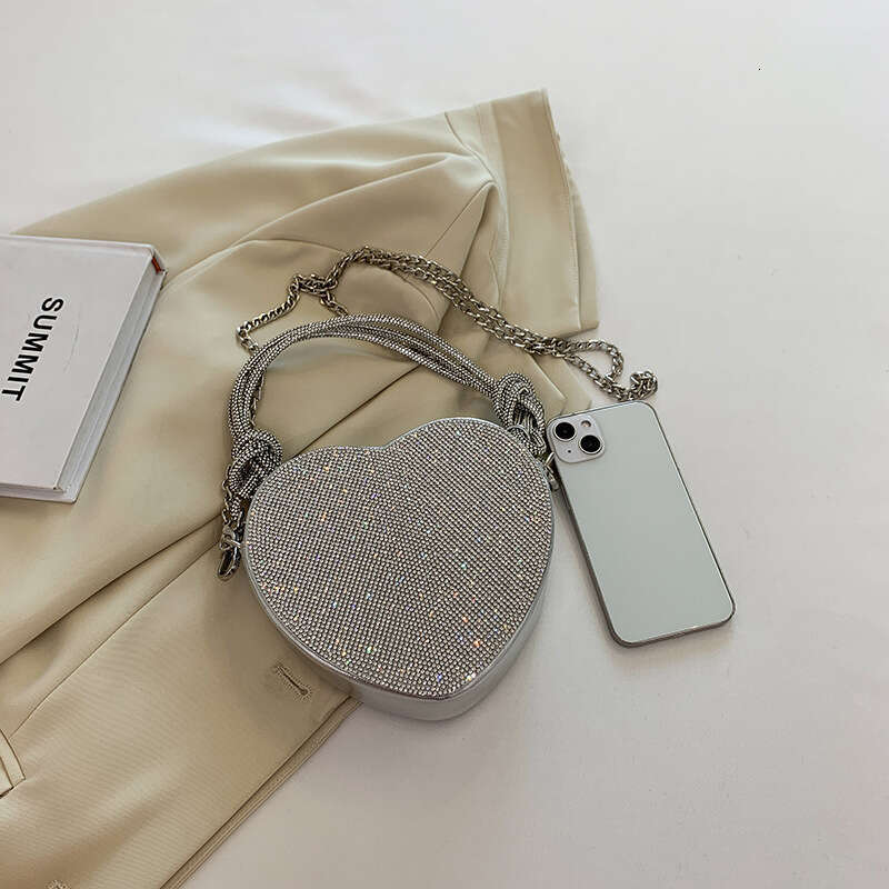 Heart-shaped Evening New 2025 Fashion Diamond-studded Women's Stylish Handbag Crossbody Tote Bag PU