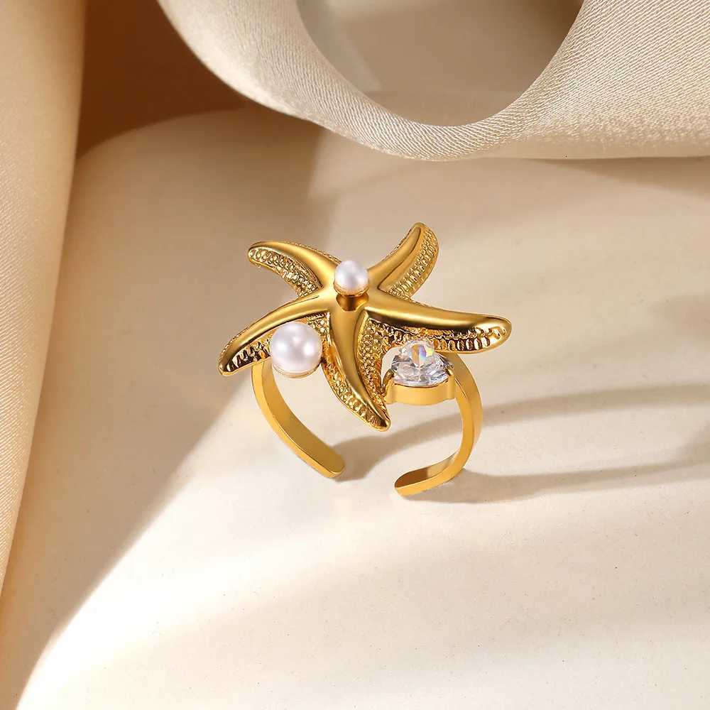 Shuangshuo Retro Sun Moon Starfish Open Rings for Women Men Punk Irregular Rhinestone Ring Summer Holiday Personalized Jewelry S250716