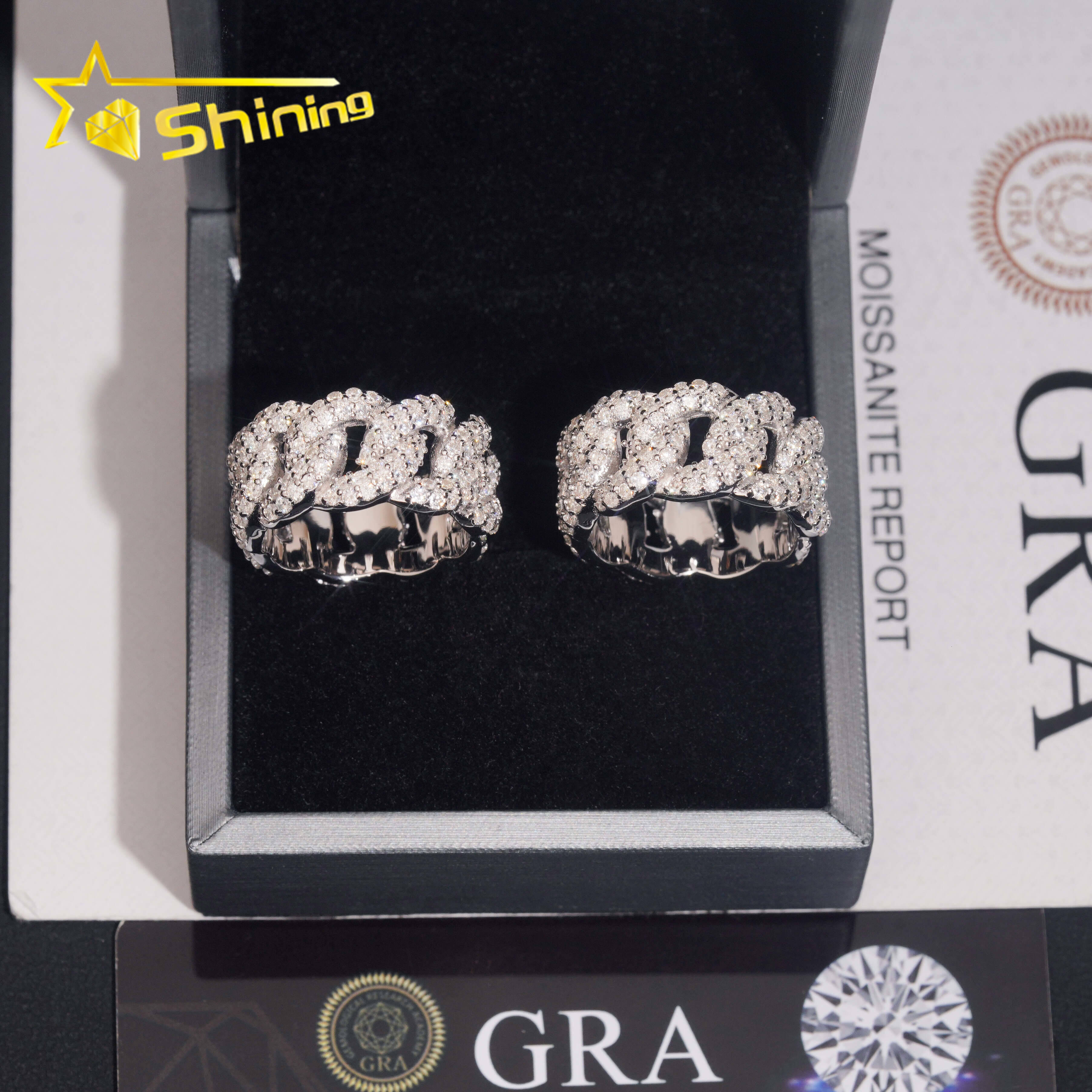 GRA Certificate Pass Diamond Tester High Quality 925 Silver Fine Jewelry Iced Out Hip Hop Ring Moissanite Cuban Ring