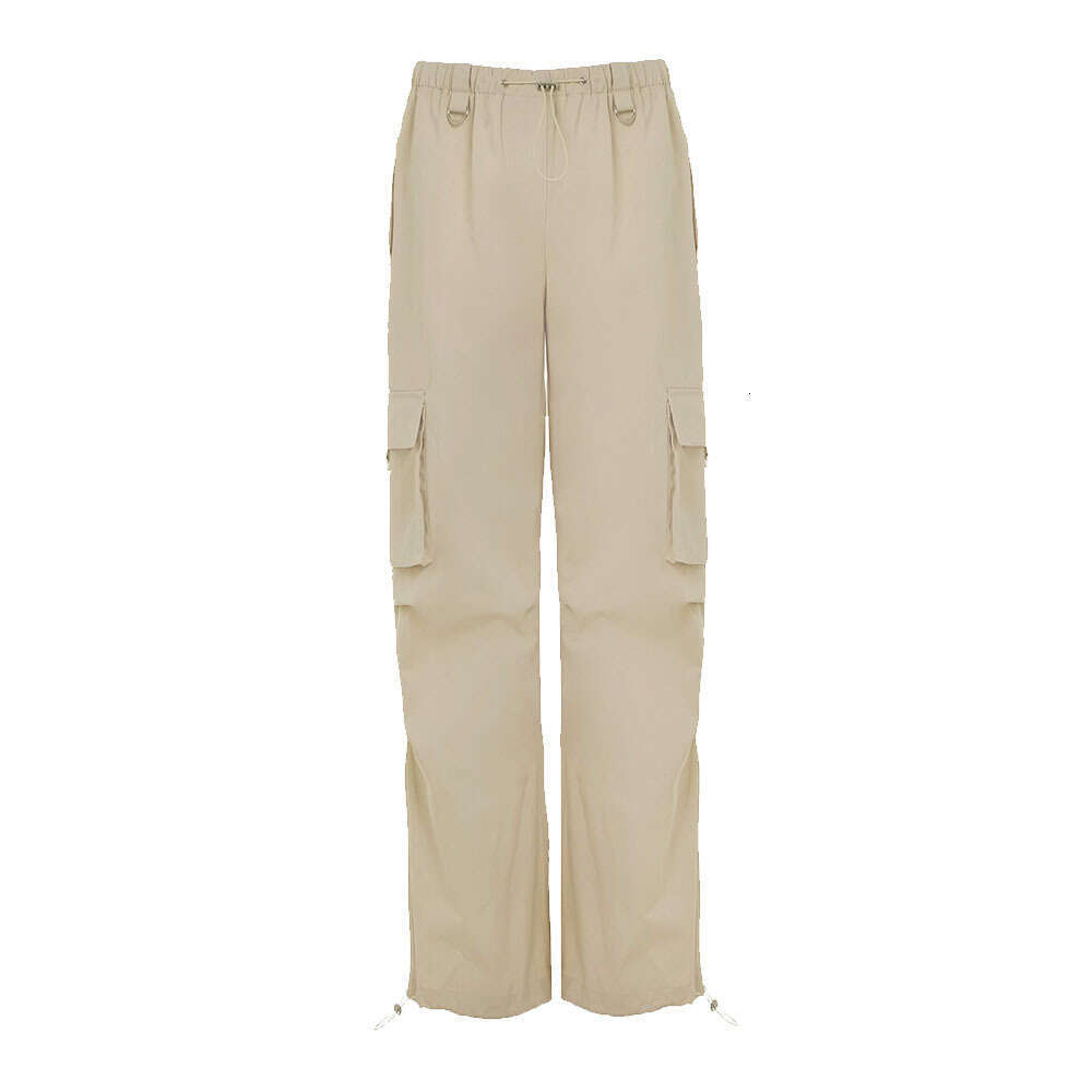 Spring Summer Women Comfortable Casual Unisex Drawstring Large Pocket Wide Leg Cargo Pants B5