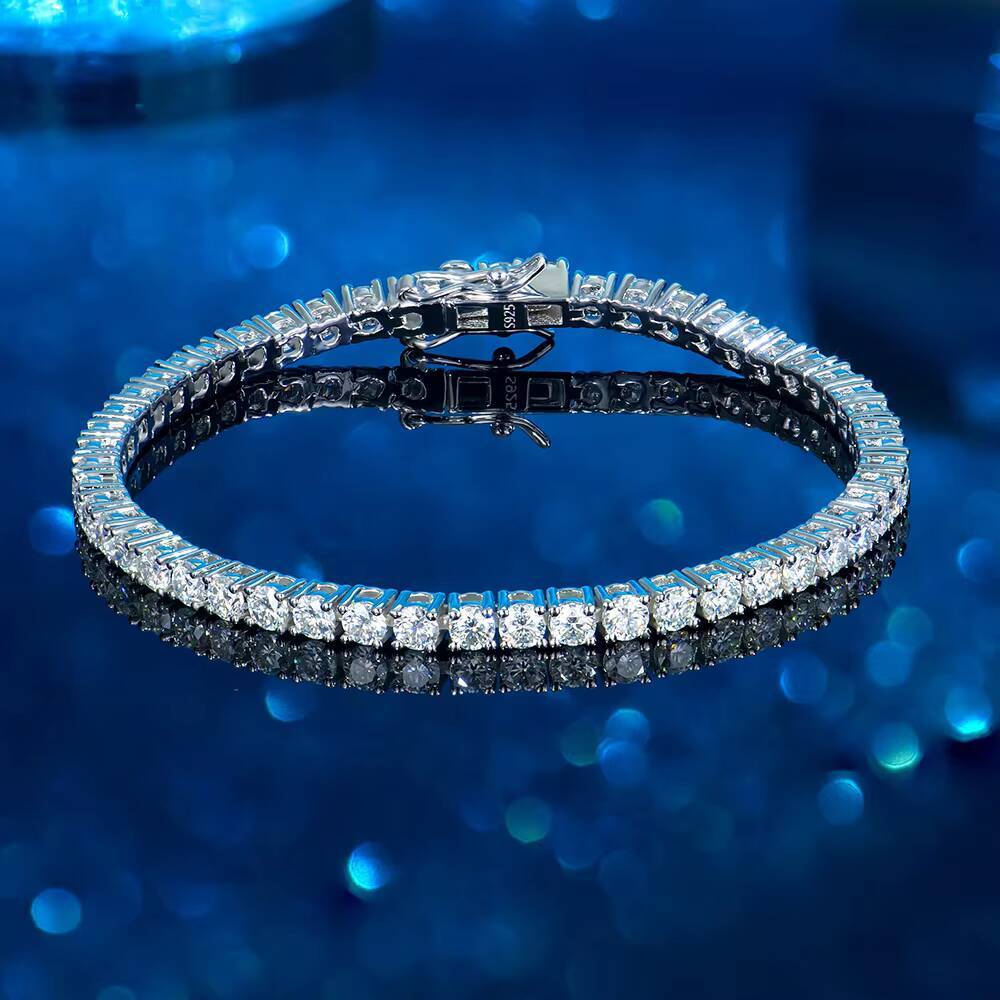 Hot Sale 4mm Hip Hop 925 Sterling Silver VVS Lab Grown Diamond Moissanite Tennis Chain Bracelet