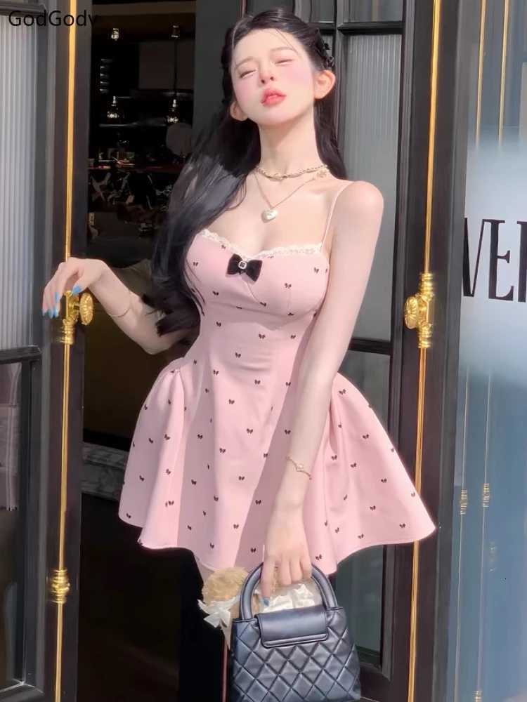 2025 Spring Summer Woman French Elegant Slim Dress Y2K Backless Spaghetti Strap A-Line High Waist Mini Dress Sexy Party Outfits R250716