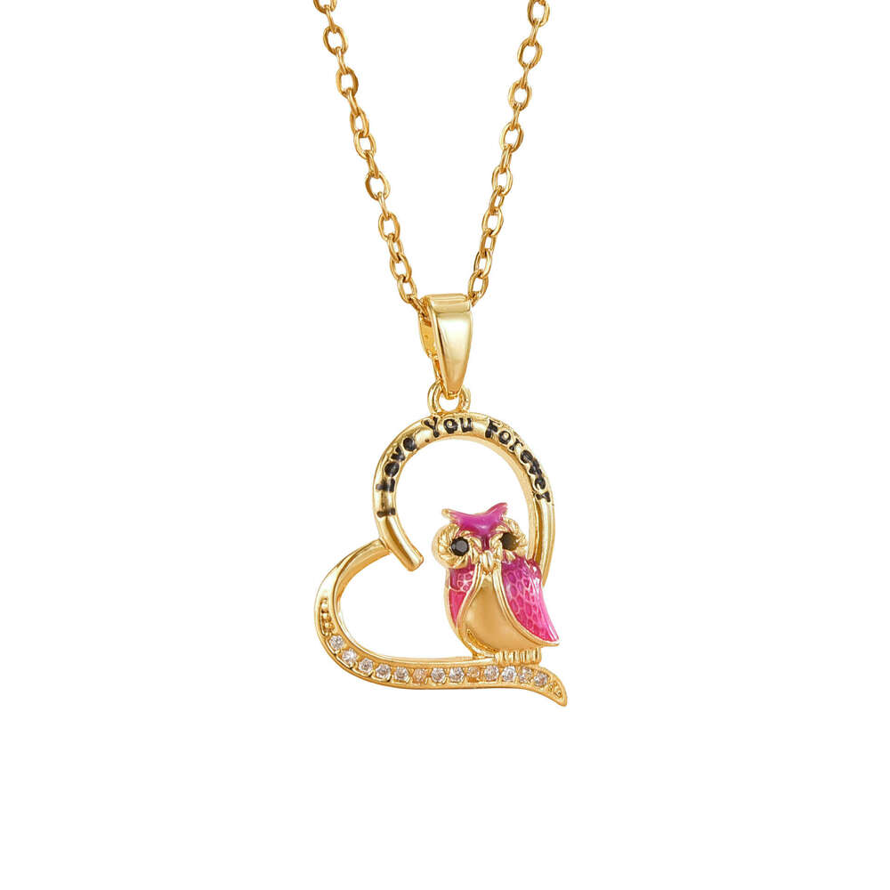 Inlaid Dia Owl Pendant Niche Design High-End Animal Star Moon Heart Necklace F41