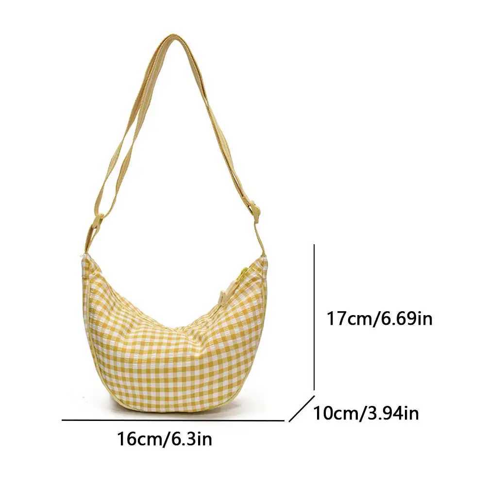 Checkered Nylon Crescent Hobos Shoulder Purse for Women Casual Crossbody Purse Lightweight Sling Bag with Adjustable Strap