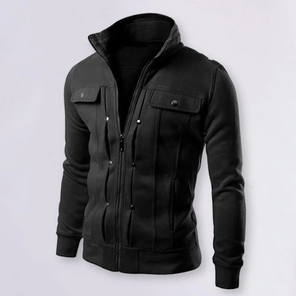 Fashionable Men Outerwear Mens Solid Color Stand Collar Jacket with Buttons Zipper Closure for Spring Autumn Long for Men 250716