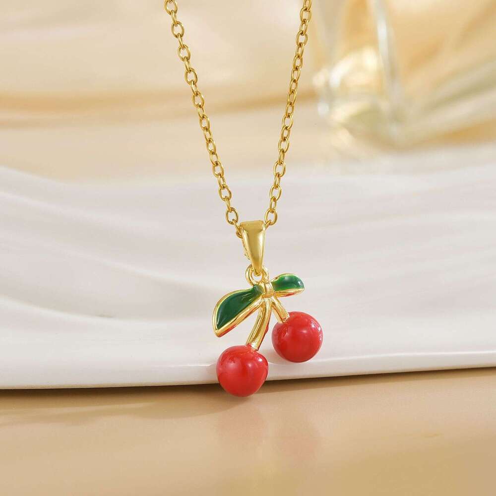 New Pearl Cherry Pendant Necklace For Women Summer High-End Light Collarbone Chain Choker Ab7