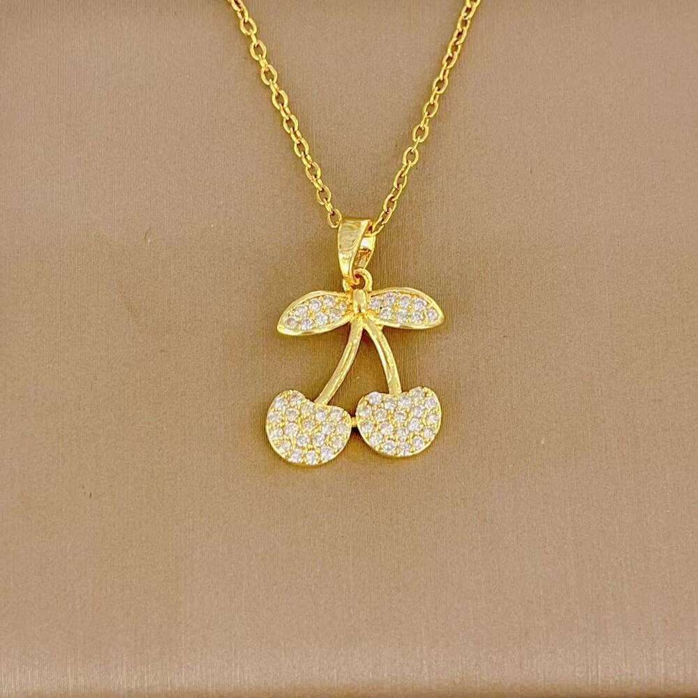 Korean Fashion Cherry Necklace For Women Summer Fresh Style Choker Light Elegant Versatile Collarbone Chain Accessories 02C