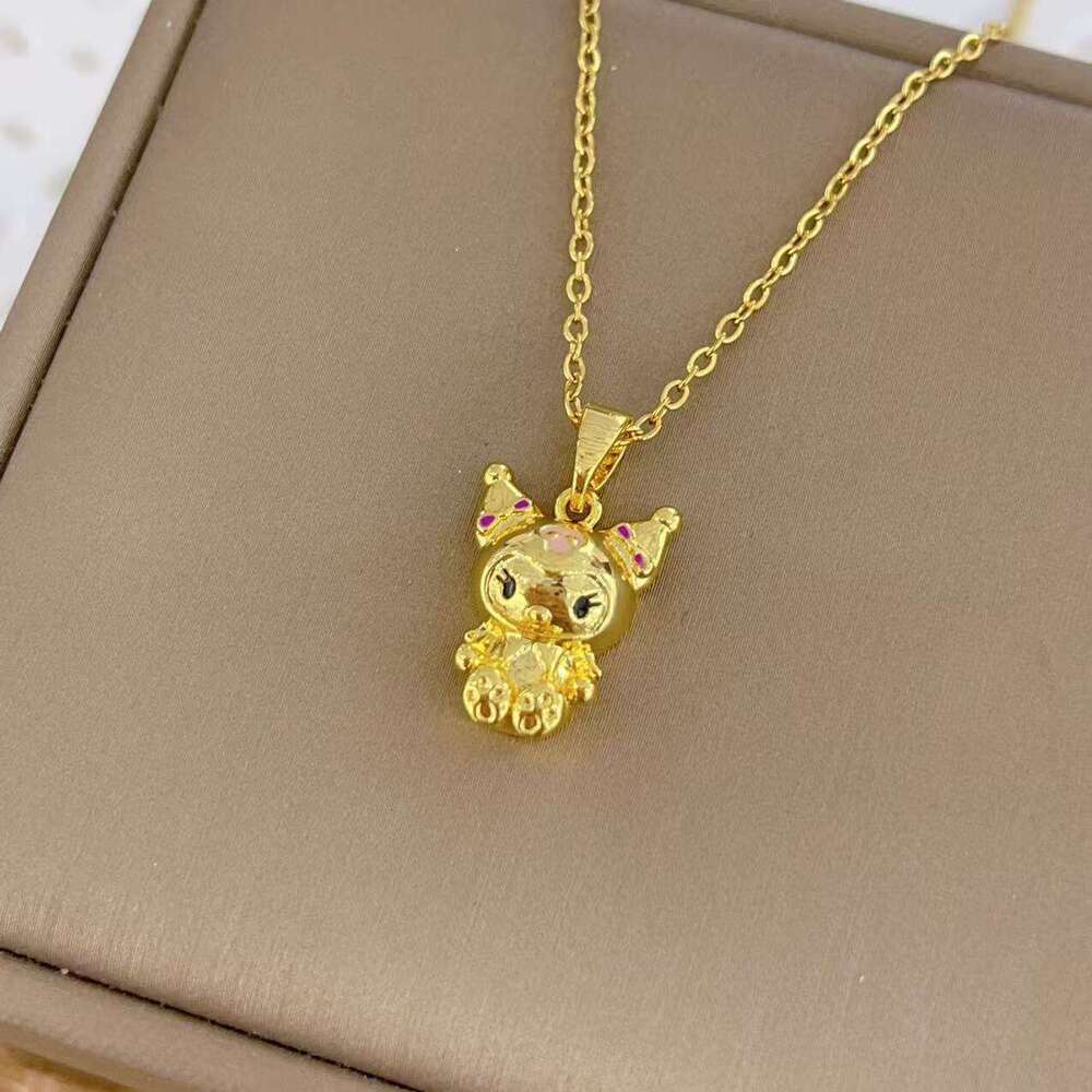 Tiktok Same Style Cartoon Kuromi Cute Doll Simple High-End Design Light Niche Titanium Steel Necklace For Women 1E3