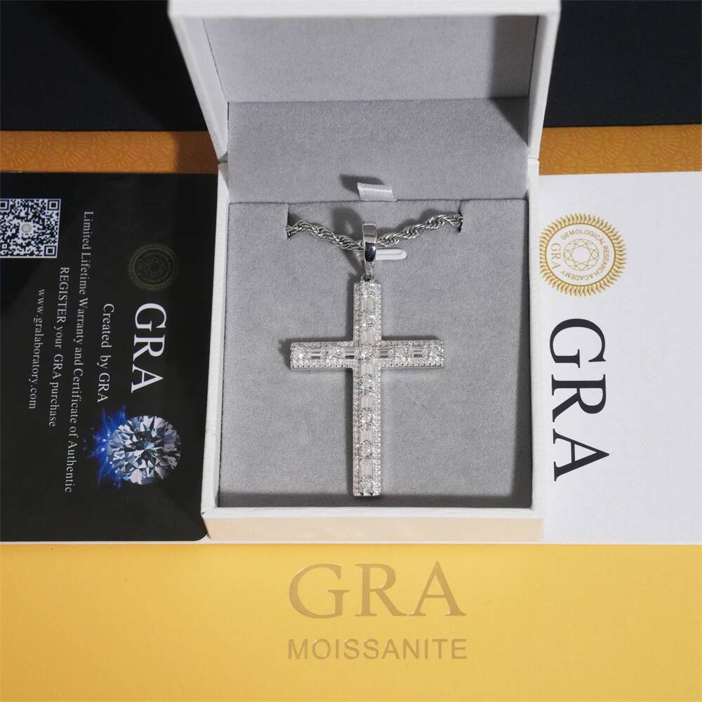 Moissanite Cross Pendant 925 Silver Hip Hop Jewelry GRA certification Suitable for 6.5mm Tennis Chain