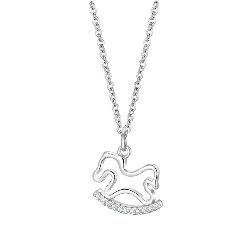 Delicate Silver - Toned Open - Work Rocking Horse Necklace With Rhinestone - Encrusted Base Charming Gift For Daily Wear And Special Occasions Fashion