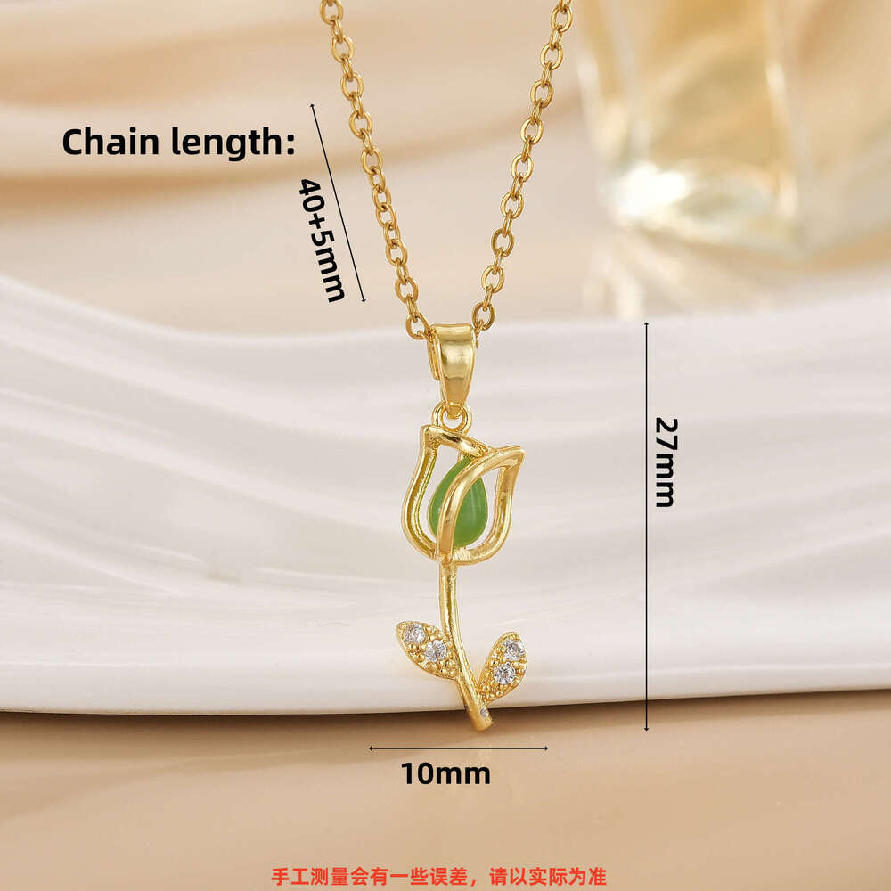 Titanium Steel For Women With Tulip Flower Pendant, Niche Light , High-End Feel, Versatile Collarbone Necklace 775