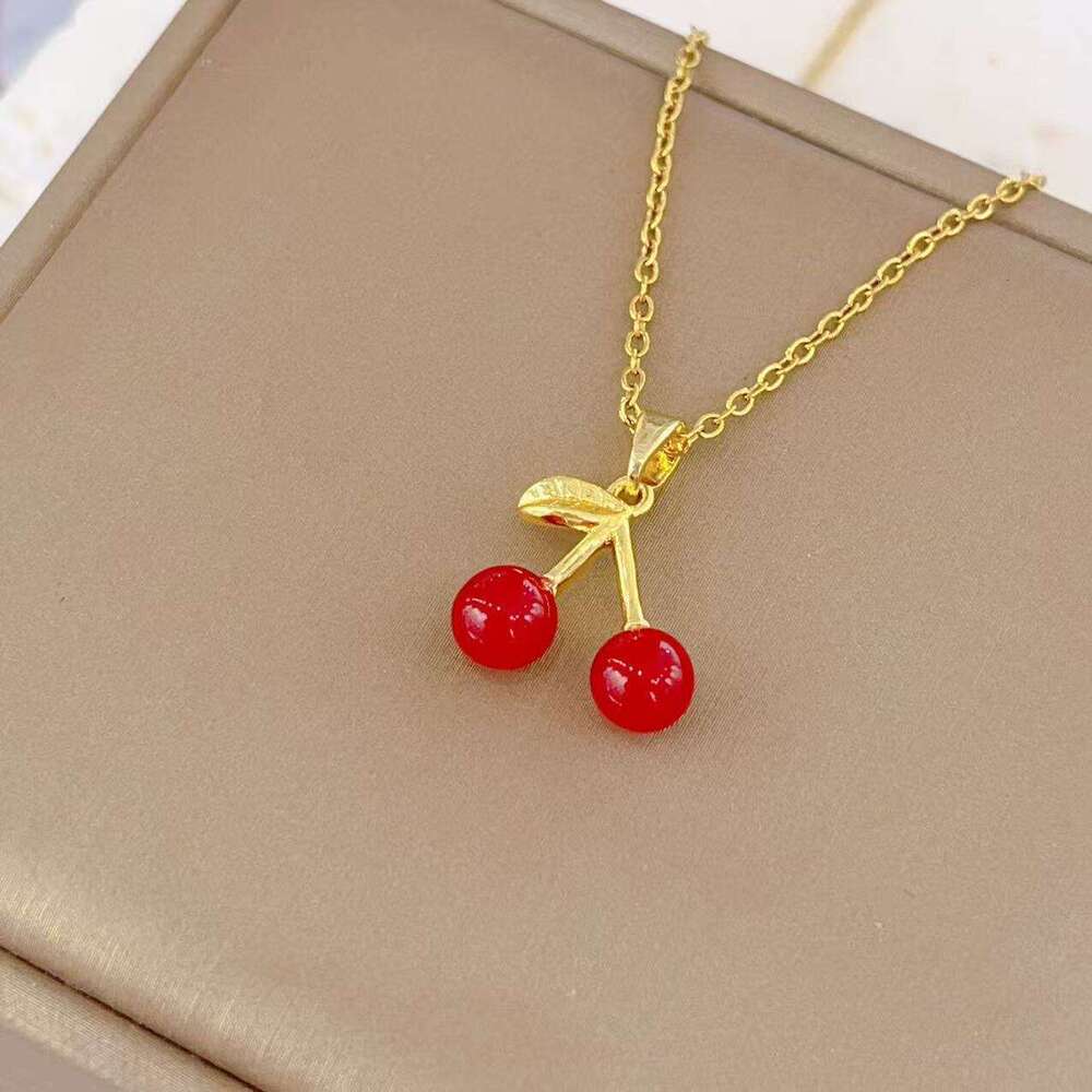 Minimalist High-End Niche Necklace Geometric Cherry Inlaid Design Long Clavicle Chain Versatile Women's Jewelry D05