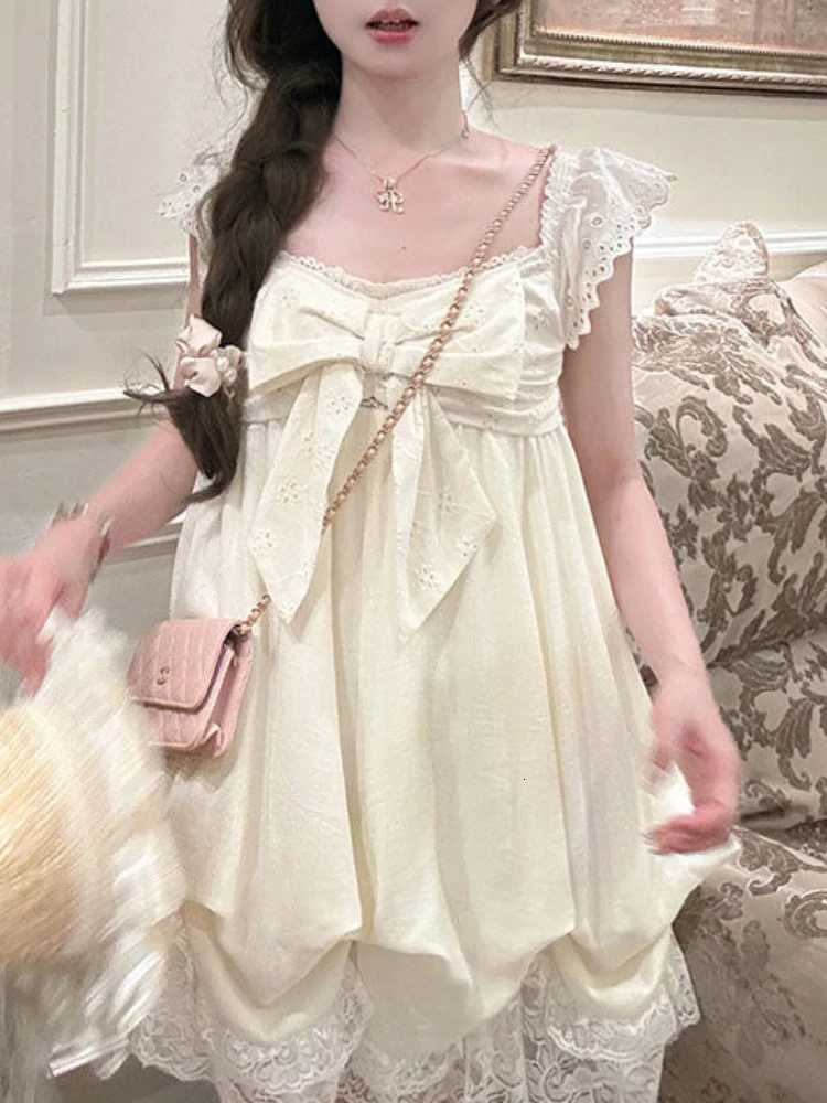Japanese Sweet Lolita Cute Dress Women Bow Lace Sleeve Fairy Mini Dresses New Fashion Elegant Kawaii Harajuku Slim Clothing 2025 R250716