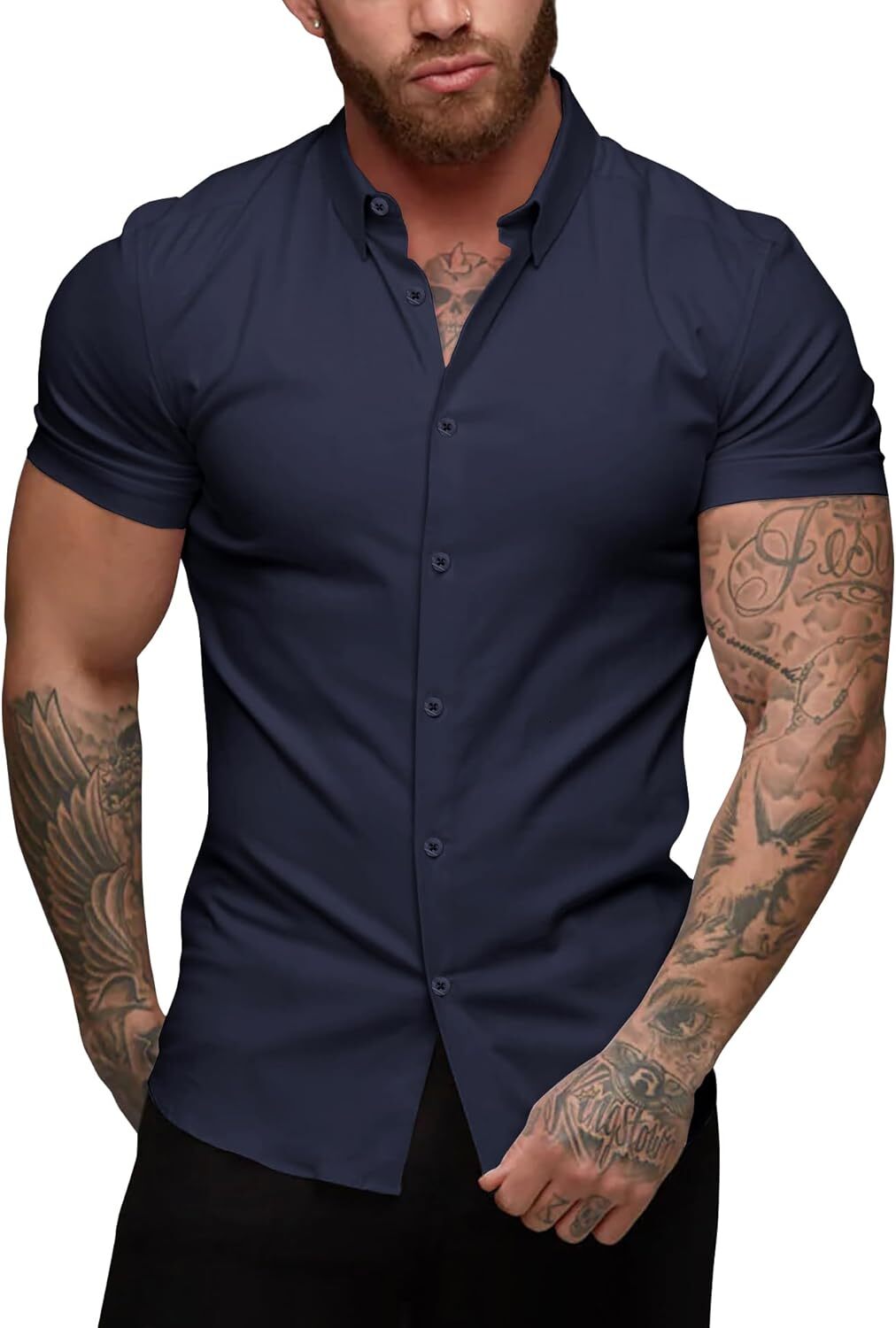 Men's Muscle Dress Slim Fit Stretch Short Sleeve Casual Button Down Shirts for Men