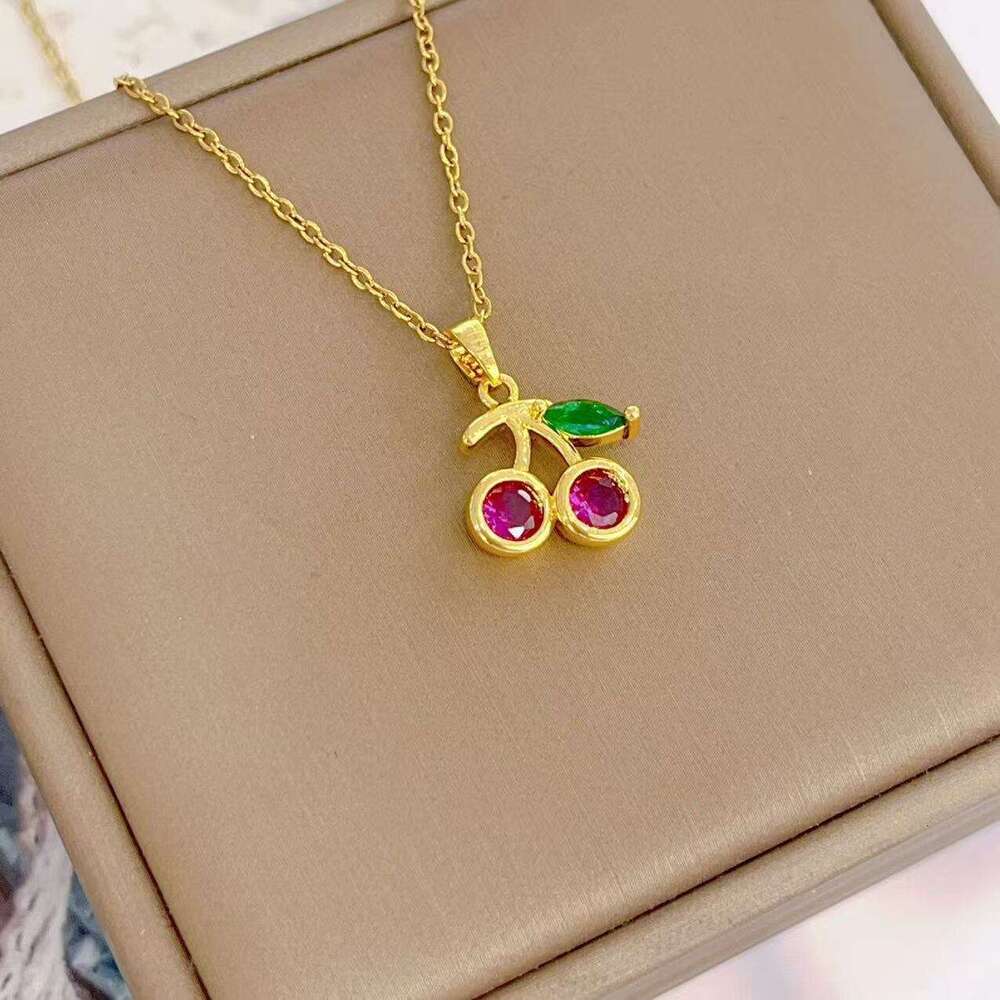 Hot Selling Fashion Simple Fruit Cherry Red Pendant Enamel Women's Collarbone Versatile Necklace Wholesale 3B3