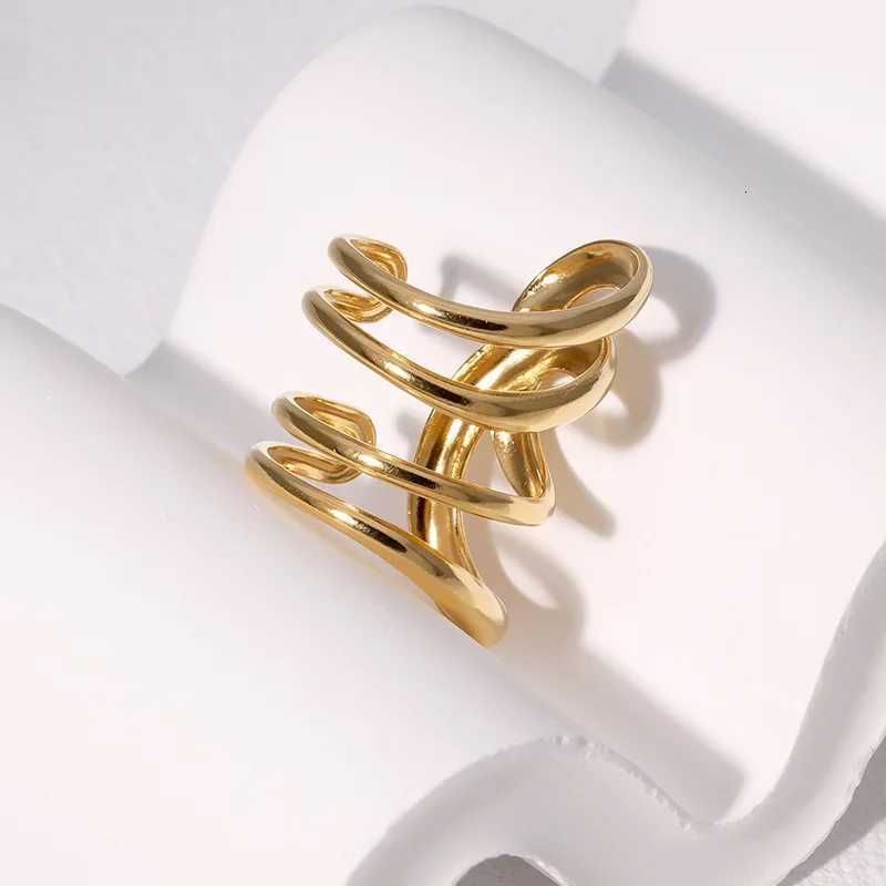 Stainless Steel Fashion Waterproof Open Ring Vintage Geometric Irregular Line Rings for Women Men Party Gift Temperament Jewelry S250716