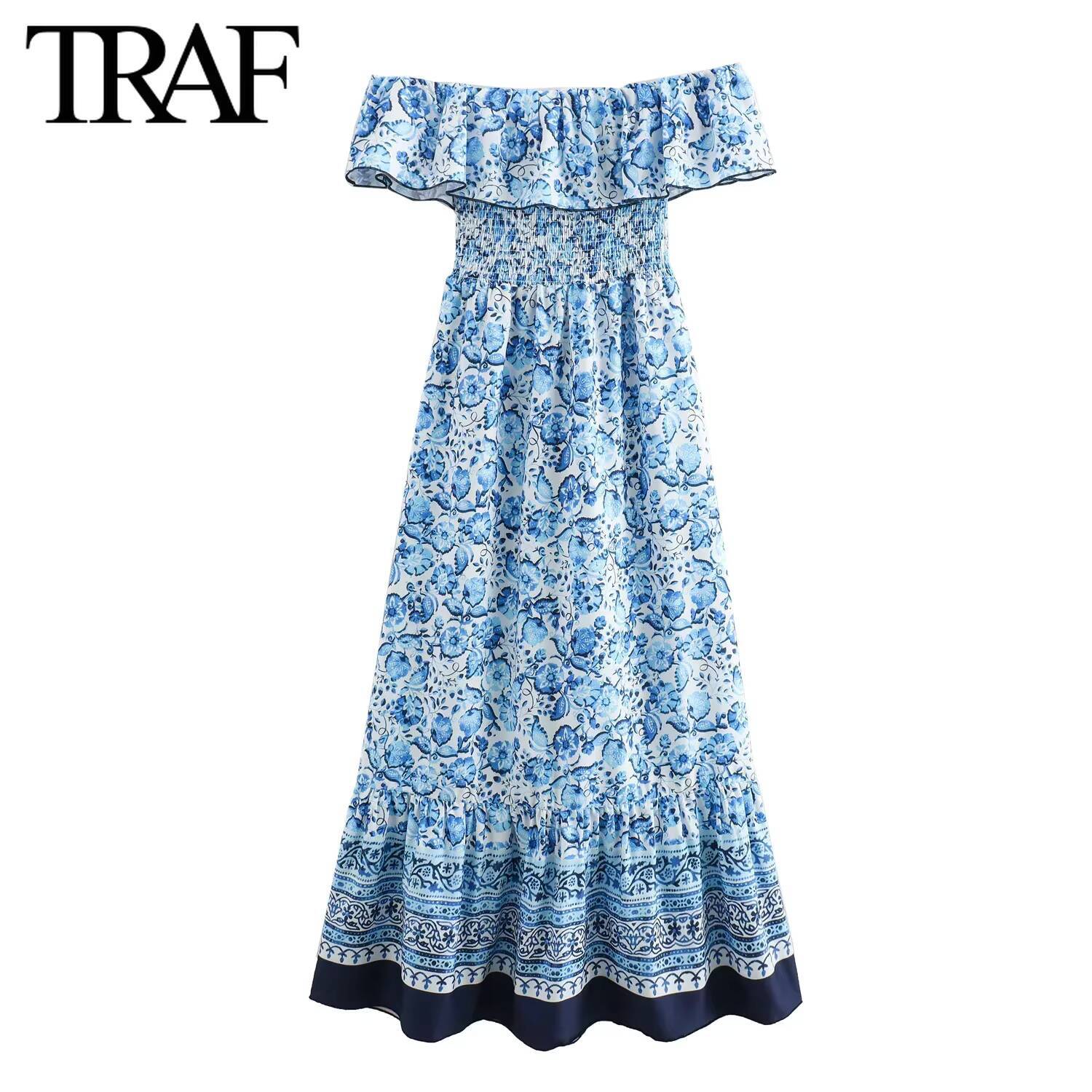 Women Fashion Summer New Off Shoulder Splicing Flower Printed Long Vest Dress Chic Female Elegant Sleeveless Evening dongdumaoyi