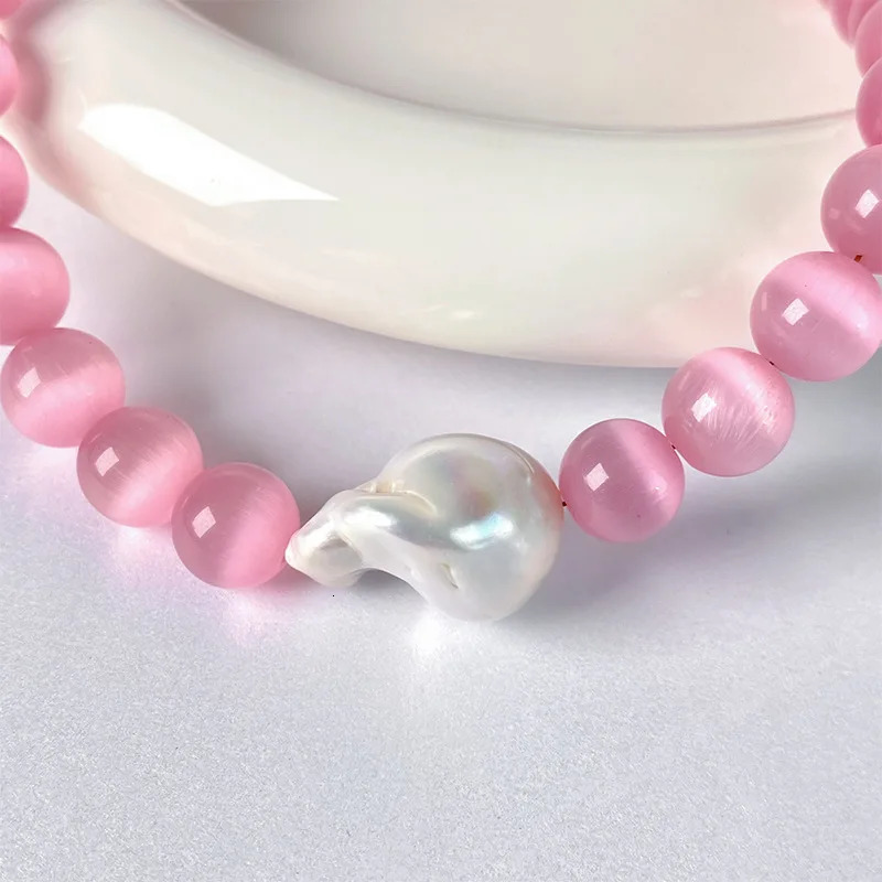 Pink stone beaded necklaces for women big baroque necklace summer holiday beach jewelry cute 2000s aesthetic jewelry 250712