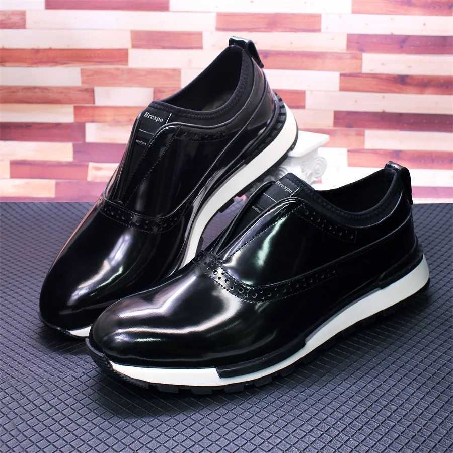 Mens Leather Shoes Comfortable Casual Mens Shoes Non-Slip Sole Glossy Sneakers Wedding High-End Occasion Dating Mens Shoes W250716