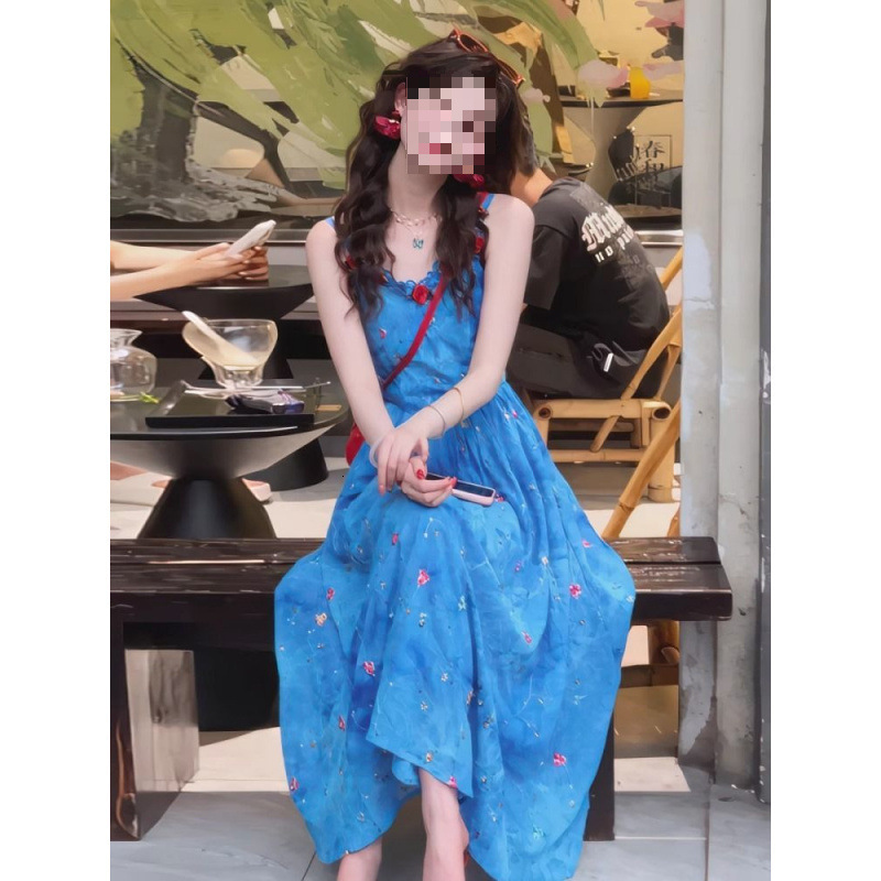 2025 This Year's Trend: Stunning Floral Dress for Women, Summer New Gentle and Beautiful Vacation Style Waist-Cinching Long