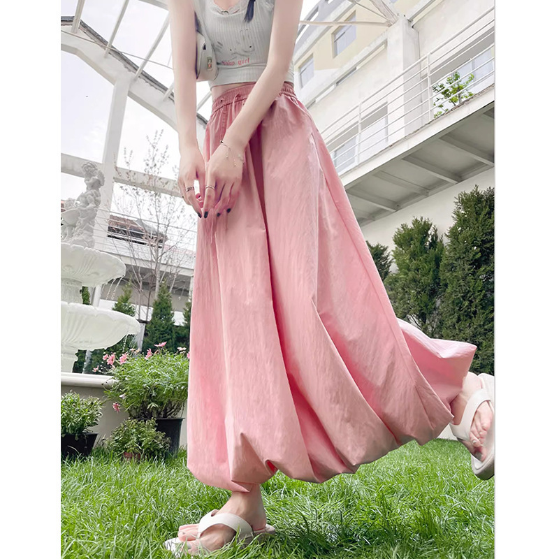 2025 Flower Bud Half Skirt for Women, Summer Thin Ice Silk Lantern Skirt, Gentle Mid-Length High Waist A-Line Cloud Puff