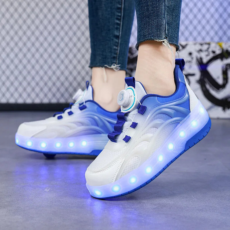 Two Wheels Childrens Led Light Roller Skate Shoes For Kids Boys Girls Glowing Sports Luminous Sneakers Skateboard USB Charging 250716