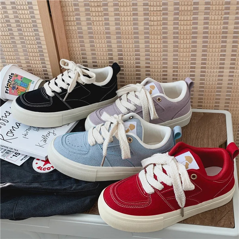 Retro Womens Board Shoes Autumn Versatile Casual Lace Up Frosted Canvas Solid Color Low Top Womens Vulcanized Shoes 250712
