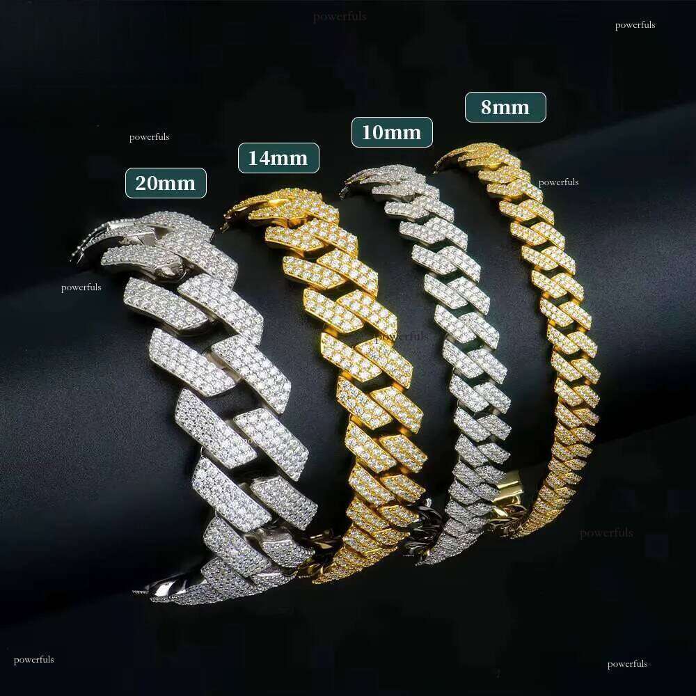 New Arrivals Sterling Sier Jewelry 8/10/12/14/18/20mm Sharp Angled Style Iced Out Moissanite Cuban Link Chain Bracelets