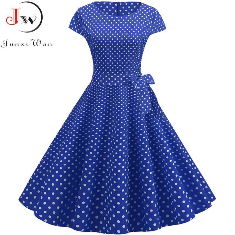 Women Summer Dresses Robe Vintage 50s 60s Big Swing Party Rockabilly Dress White Polka Dot Vestidos dongdumaoyi