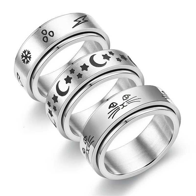 Hollow out cat Animal Stainless Steel Anti Stress Ring For Girl Anxiety Relief Spinning Knuckle Ring Fidget Metal Spinner Anillo S250716