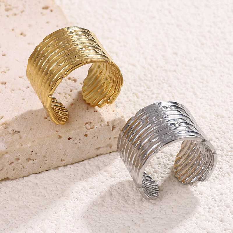 Stainless Steel Women Rings Irregular Wings Layered Wide Ring Aesthetic Adjustable Open Finger Ring Fashion Party Jewelry Gifts S250716