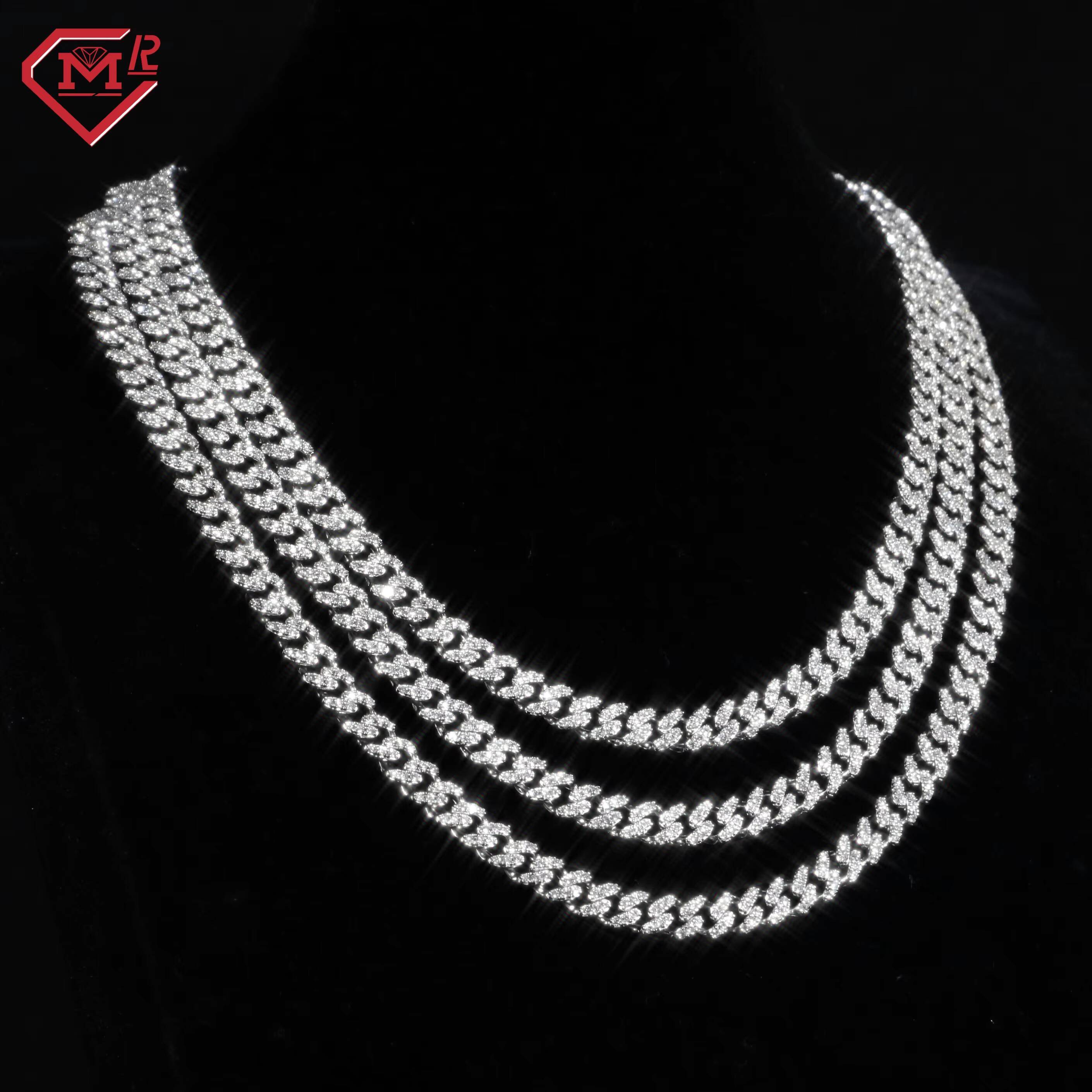 Hiphop Moissanite Cuban Chain Small Size 925 Silver Iced Out VVS Moissanite Custom Cuban Link Chain