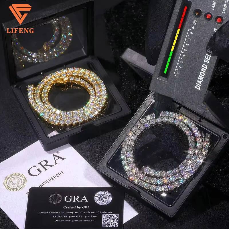 HipHop Jewelry 6mm Moissanite Diamond Tennis Chain 925 Sterling Silver Gold Plating Suspension Style Fashion Charm Bracelet