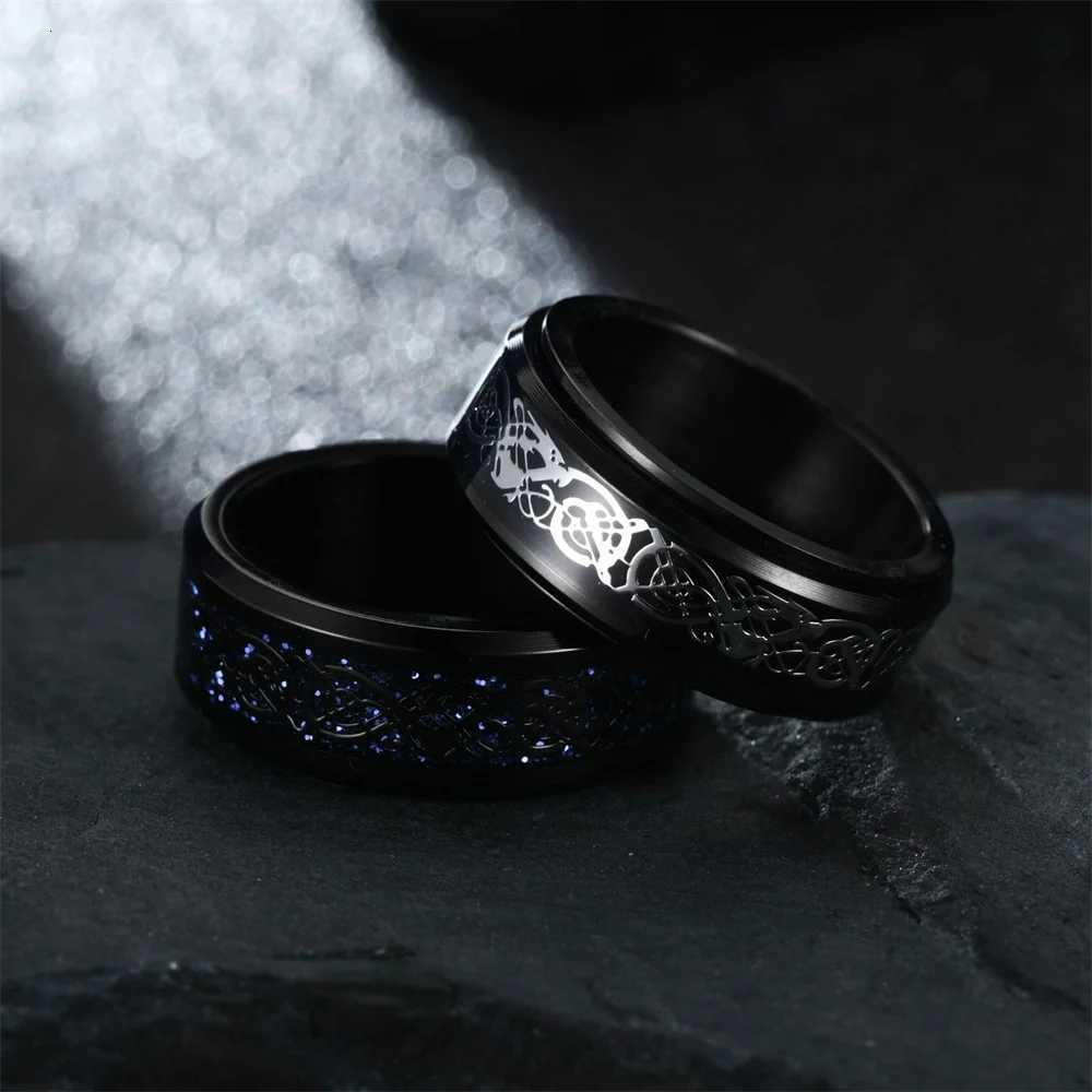 Stainless Steel Celtic Dragon Carbon Fibre Rings For Men Anti Stress And Anxiety Rotating Ring Fidget Spinner Free Shipping S250716