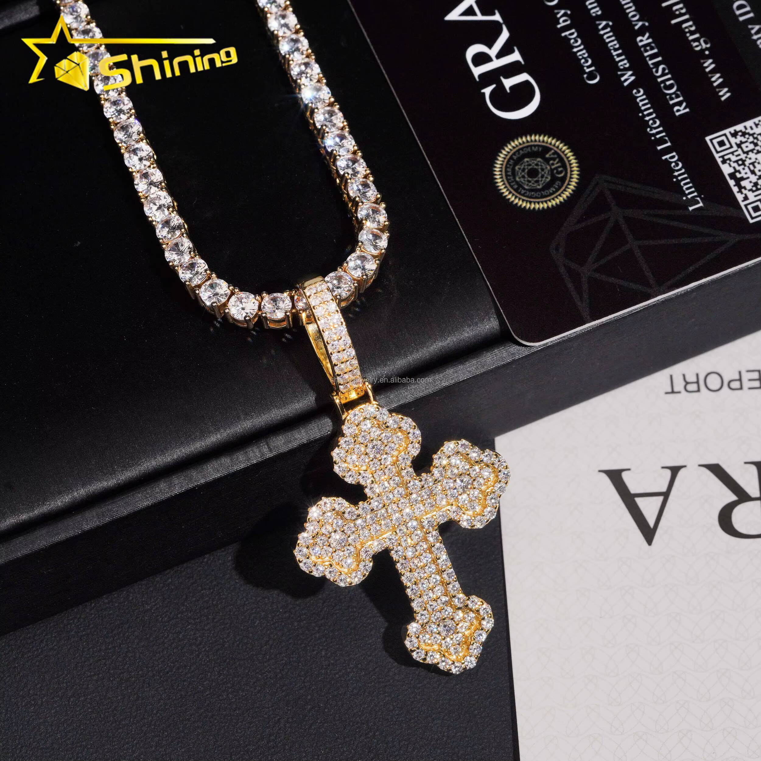 Drop Shipping Low Price High Quality Hip Hop Fashion Man Stylish Rapper Jewelry FL Moissanite Diamond S925 Silver Cross Pendant