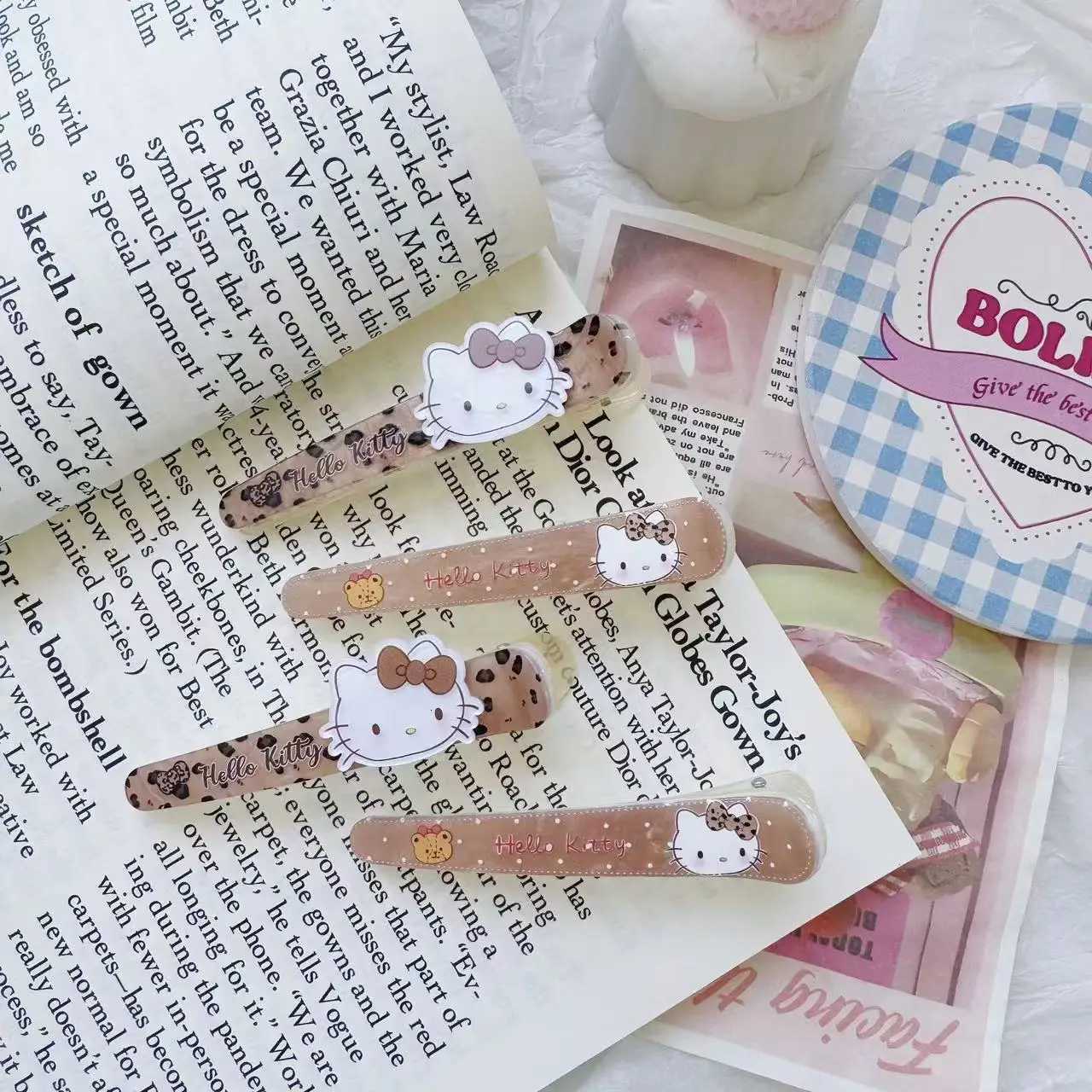 Sanrio 4pcs Sanrio Retro Leopard Pattern HelloKitty Hair Clip Sweet Girl Edge Clip Cartoon Cute Hair Accessoryw250716