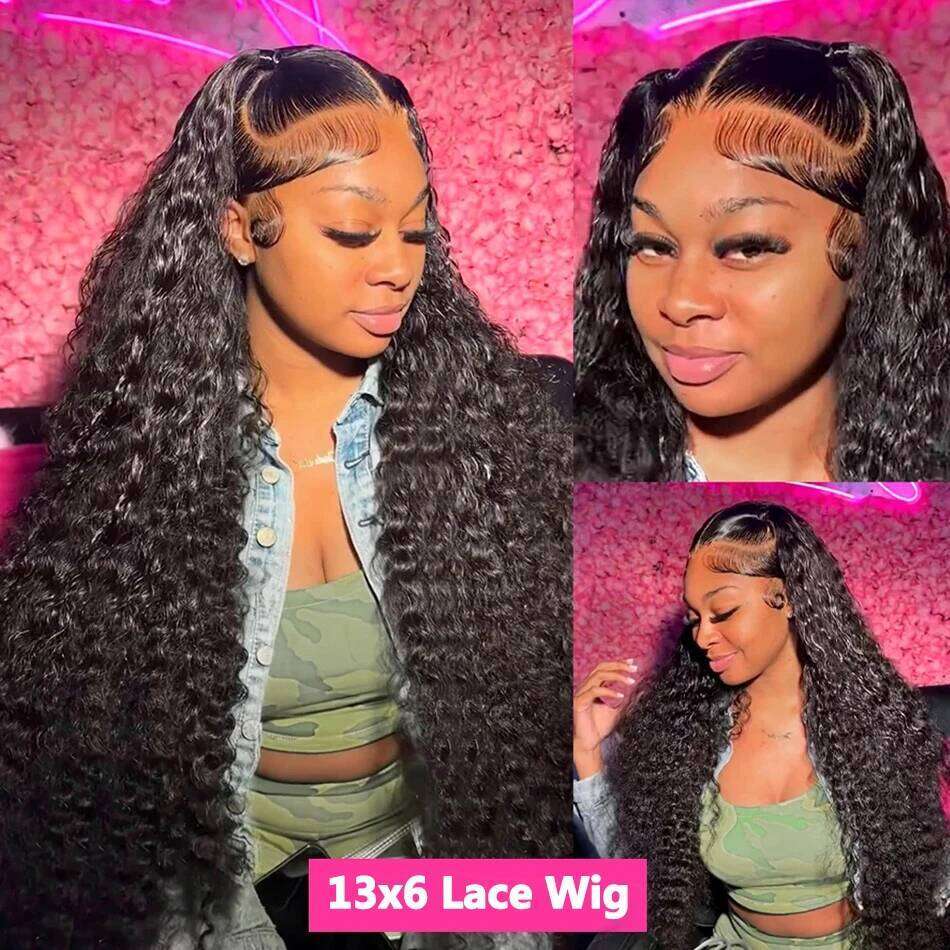 13x6 Curly Water Wave Frontal For Women Tuneful 40 Inch Long HD Lace Front Human Hair Wigs Full And Bouncy