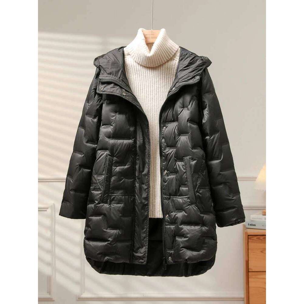 Lagabogy 2025 New Winter Women 90% White Duck Down Jacket Hooded Zipper Ultra Light Coat Casual Warm Loose Puffer Feather Parka