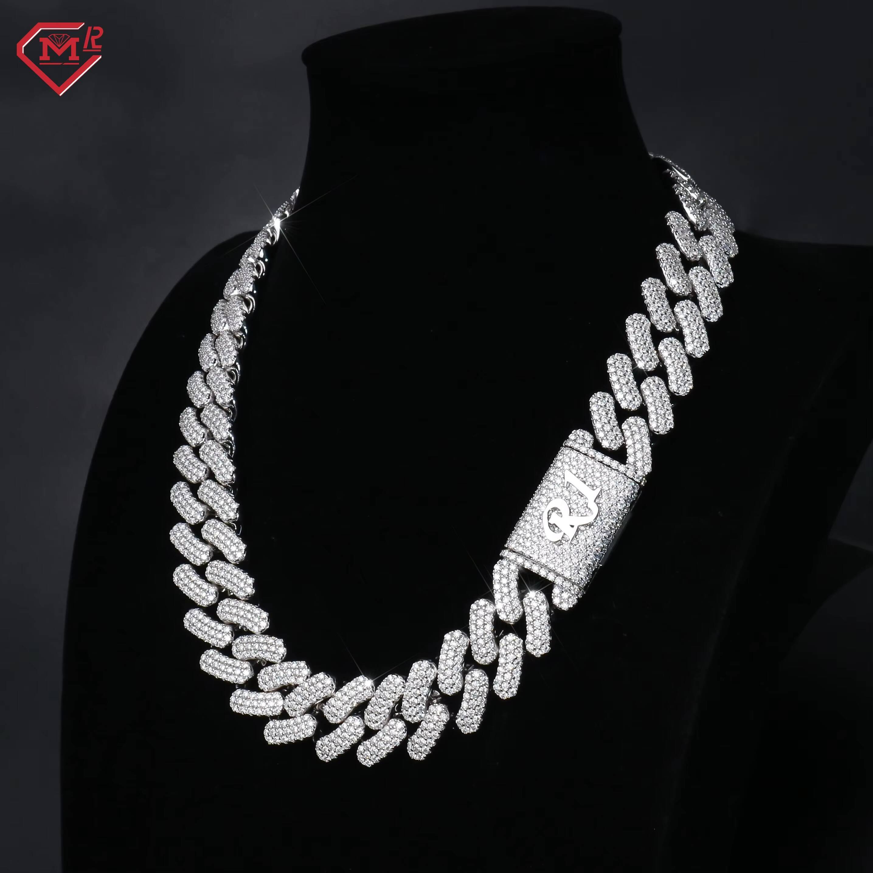 Hiphop Jewelry 3 Rows Cuban Chain Necklace 18mm Vvs Iced Out Diamond 925 Silver Moissanite Cuban Chain
